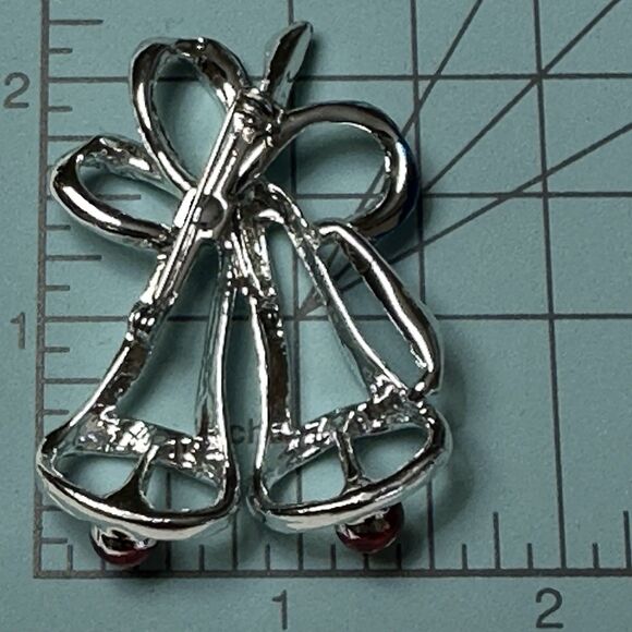 Vintage GERRY'S Christmas BELL Brooch Pin Silver Tone Enamel 2-1/4" Beautiful - Picture 9 of 12